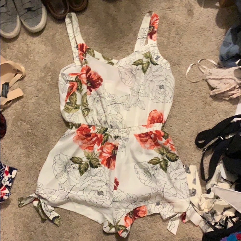 White romper with pink flowers